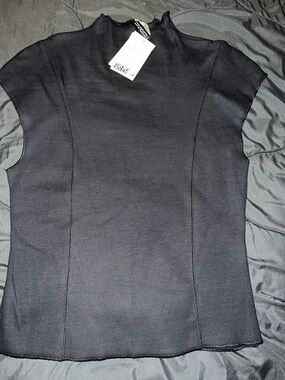 Divided Black Ribbed Mock Neck Tank
